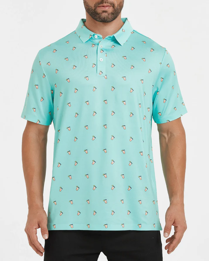 Men's Blue Golf Polo Shirt - Summer Iced Lemon Style for Ultimate Comfort