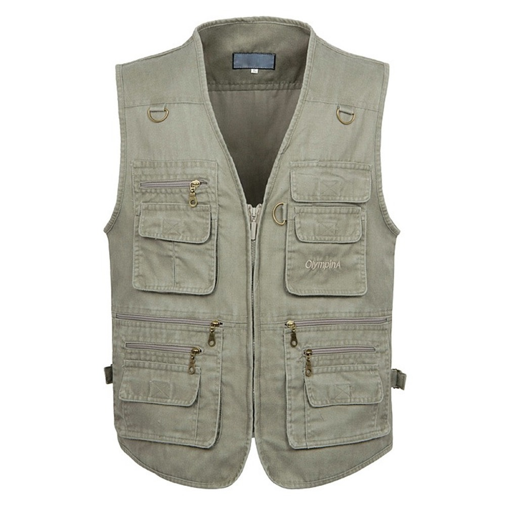 New men's casual large-size pure cotton sleeveless vests for summer, with multiple pockets, sixteen pockets in total. Men's photo vests with multiple pockets