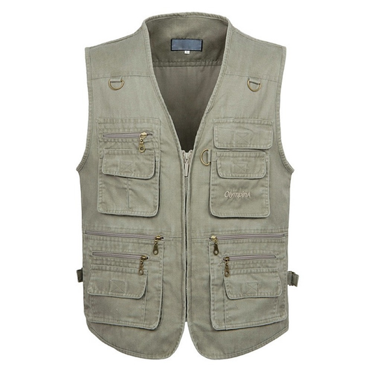 New men's casual large-size pure cotton sleeveless vests for summer, with multiple pockets, sixteen pockets in total. Men's photo vests with multiple pockets