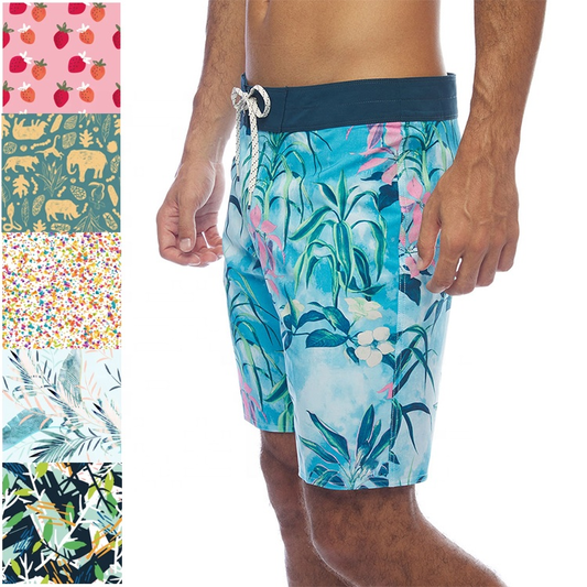 Customized high-quality quick-drying men's beach swim trunks in plus sizes, with printed designs and waterproof features
