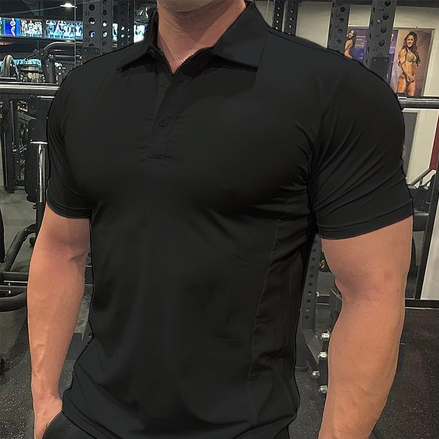 Custom Logo 4 Way Stretch Black 100% Polyester Dry Moisture Wicking Performance Outdoor Casual Men's Golf Polo Shirt