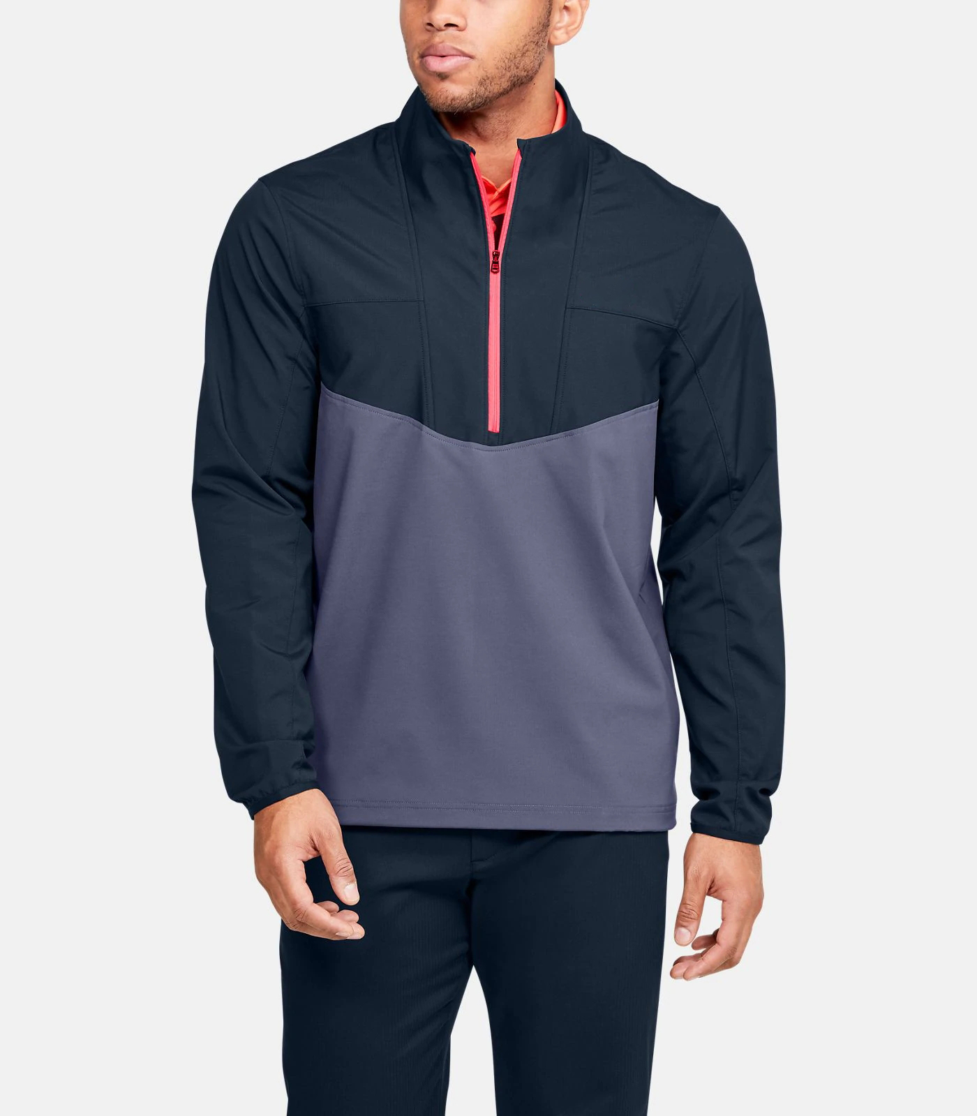 Men Contrast Color Design Windproof Patchwork Half Zip Collar Pullover Golf Sport Sweatshirt