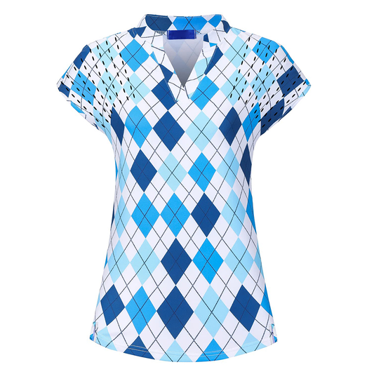 Supplier-customized logo, figure-hugging milk silk V-neck polo shirts with digital printing, suitable for golf T-shirts