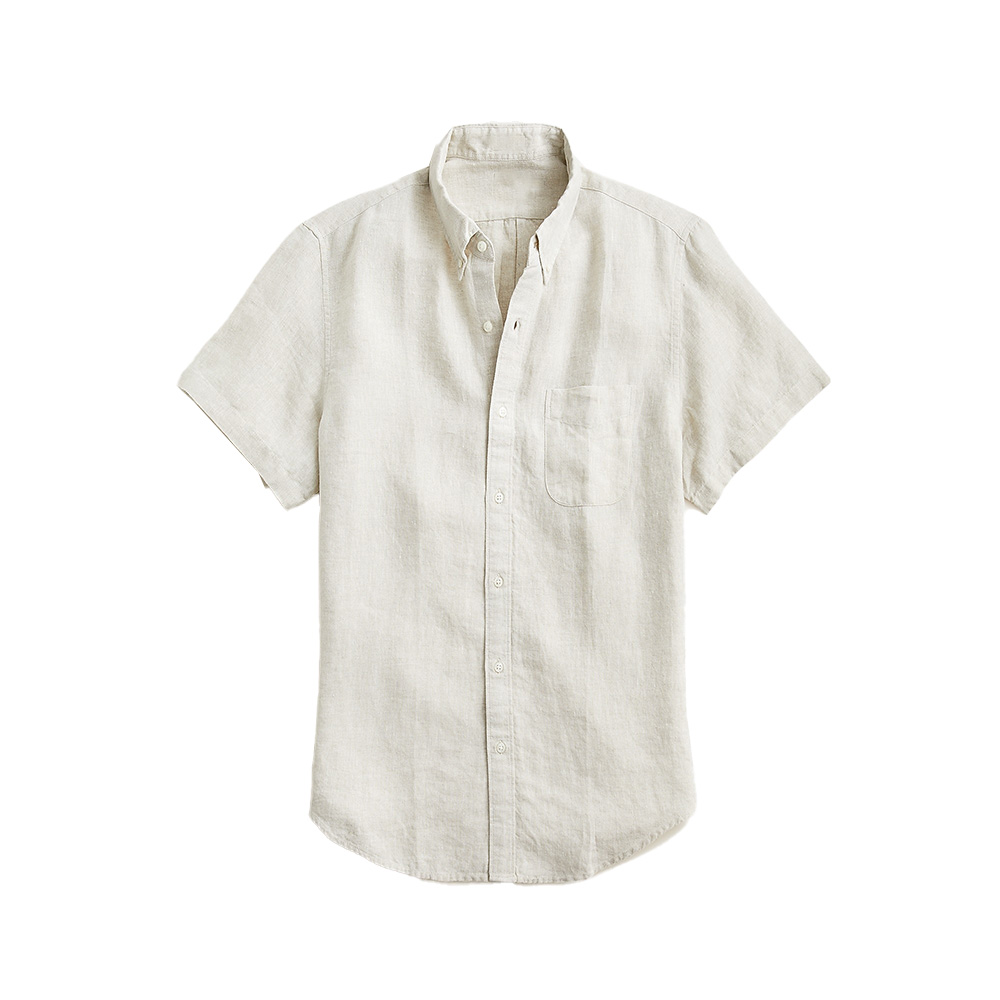 OEM Custom Casual Business Short Sleeve Linen Plain Color Full Button up Shirt Top for Men