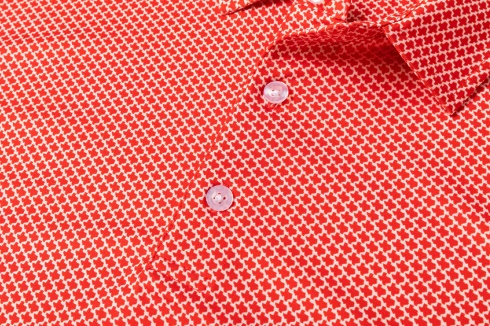 Red Houndstooth Polo Shirt - Slim Fit Antimicrobial Quick Dry Style