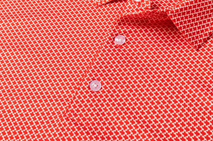 Red Houndstooth Polo Shirt - Slim Fit Antimicrobial Quick Dry Style