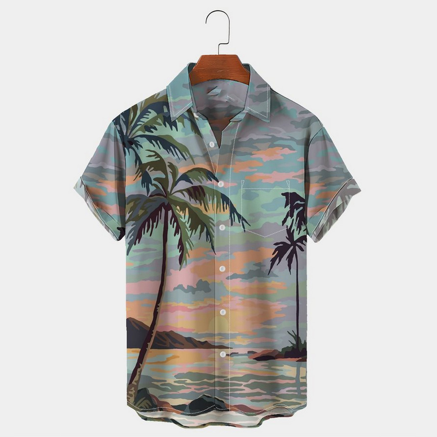Custom logo Vintage Casual 100% Silk Sublimation Beach Summer Hawaiian Button up Short-sleeved Men's Shirts Cotton Linen Shirt