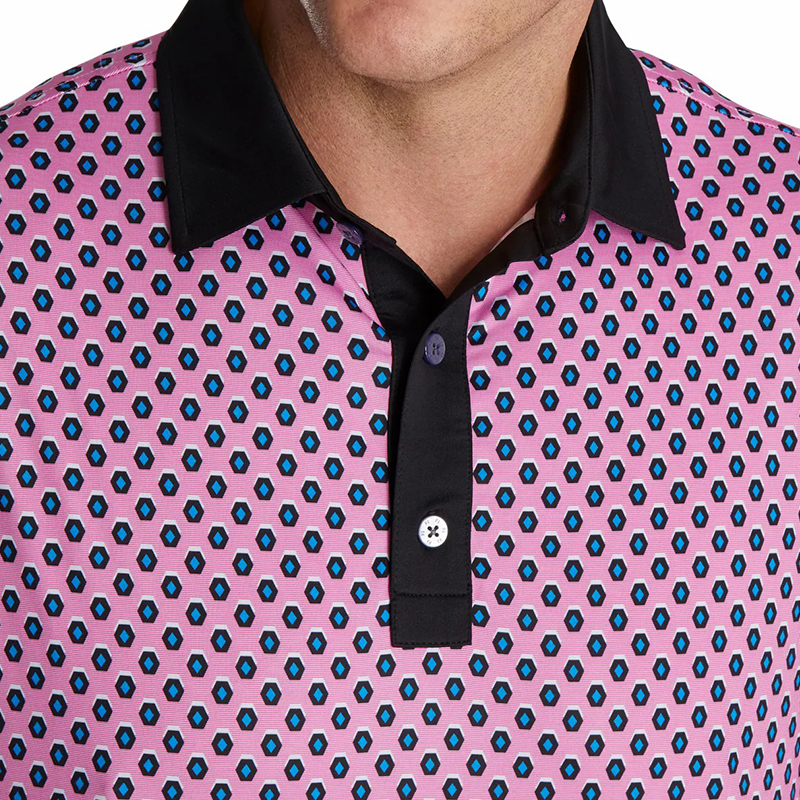 Custom Embroidery Logo Men Geometric Print Lisle Self Collar Performance Golf Sublimated Polo Neck Shirt Manufacturer