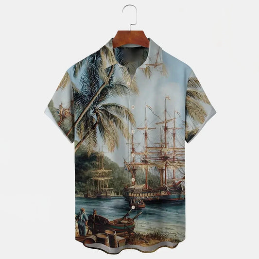 Bulk Custom Custom logo Vintage Casual 100% Silk Sublimation Beach Summer Hawaiian Button up Short-sleeved Men's Shirts Cotton Linen Shirt with Logo Embroidery - Manufacturer Qiandao