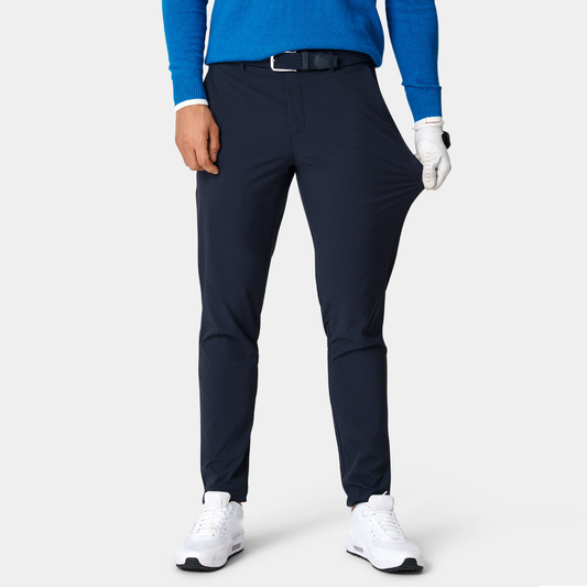 Luxurious high-performance sport navy blue lightweight pants, four-way stretch quick-drying body-hugging golf pants, made from recycled materials