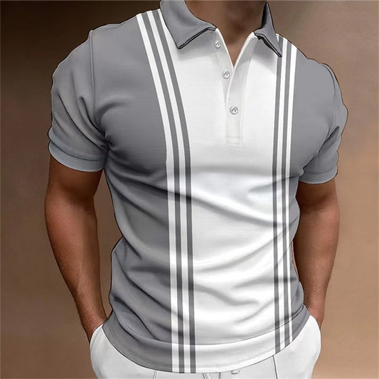 Custom Logo Stripe Plate Printing Summer Clothing Daily Casual Short Sleeve Loose Oversized Fashion Men Polo Shirt