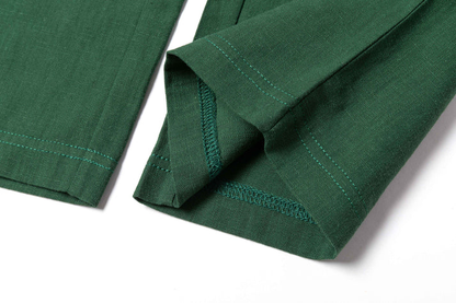 Vintage Green Linen Drawstring Cropped Pants