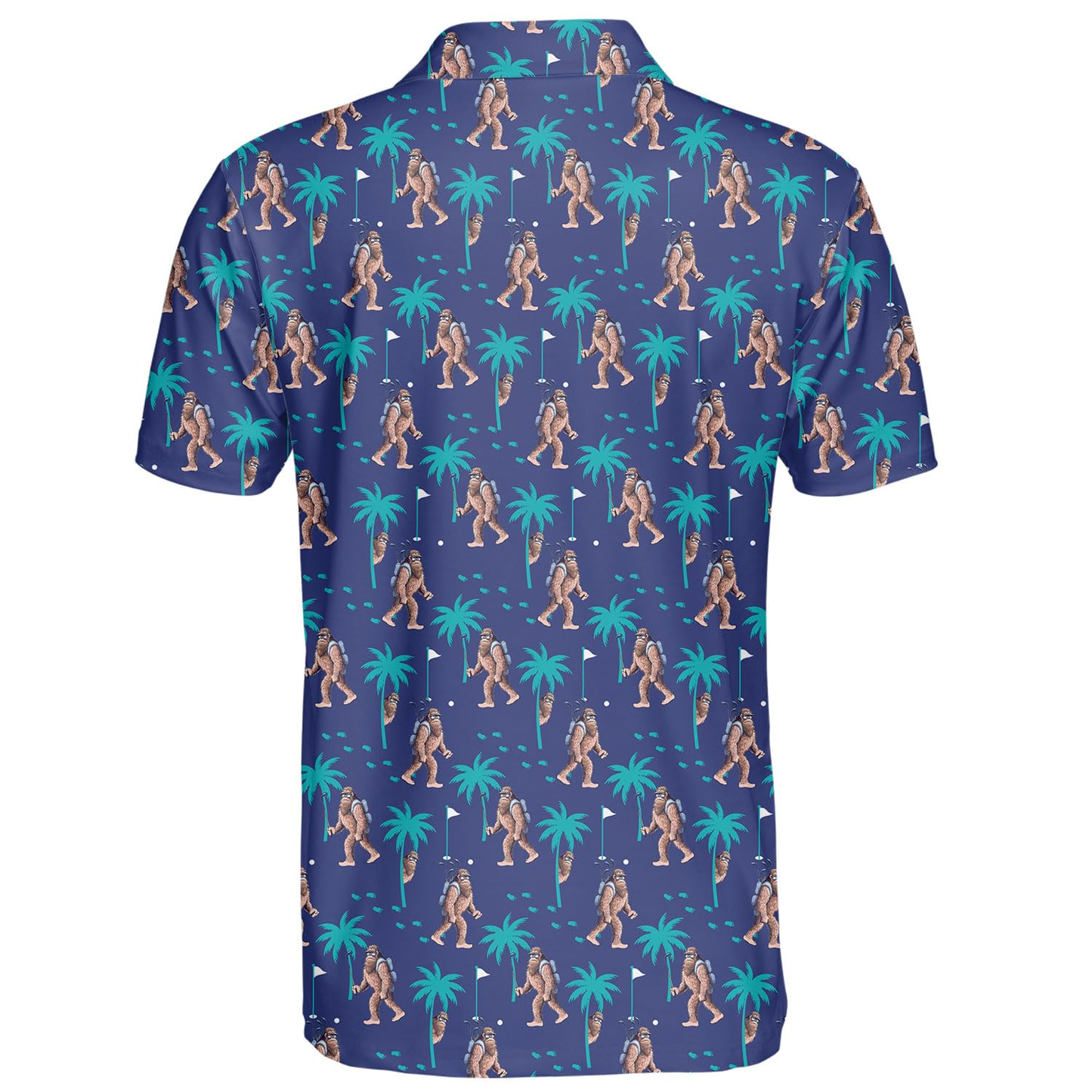 Fun Printed Men's Golf for Polo Shirts Quick Dry Spandex Polyester Knitted Style with Bigfoot Design Short Sleeve