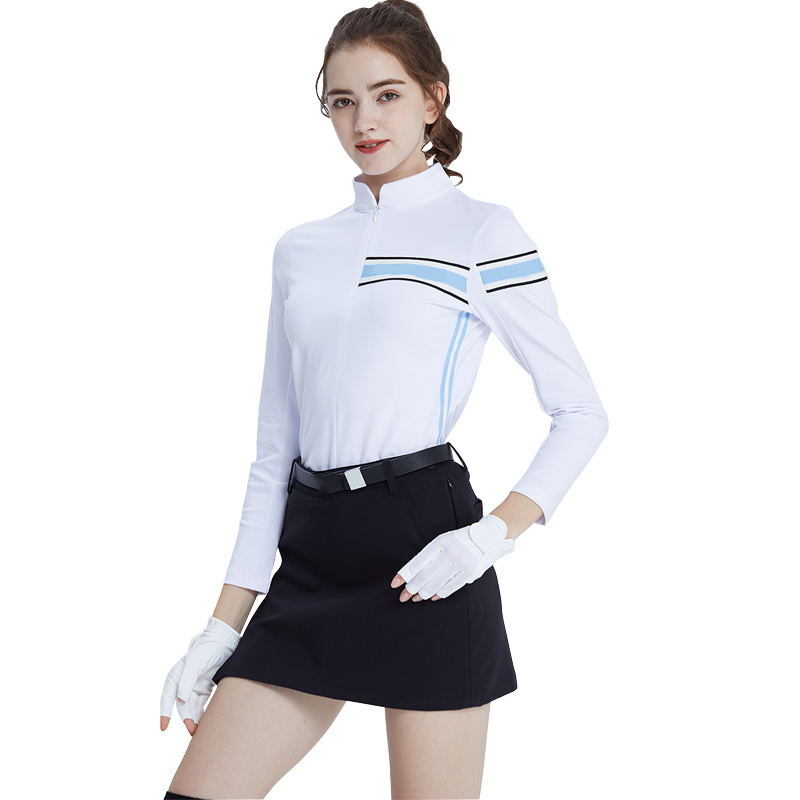 Custom Design Autumn Winter Golf Apparel Women T-shirt Ladies Zipper Stand Collar Top Long Sleeve Slim Sports Polo Shirt
