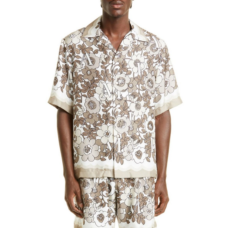 Vacation Hawaiian Shirt Set Allover Logo Short Sleeve Silk Camp Custom Printed Hawaiian Button up Shirt for Men