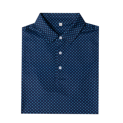 Blue Diamond Polo Shirt - Antimicrobial Quick Dry Slim Fit with Lattice Pattern