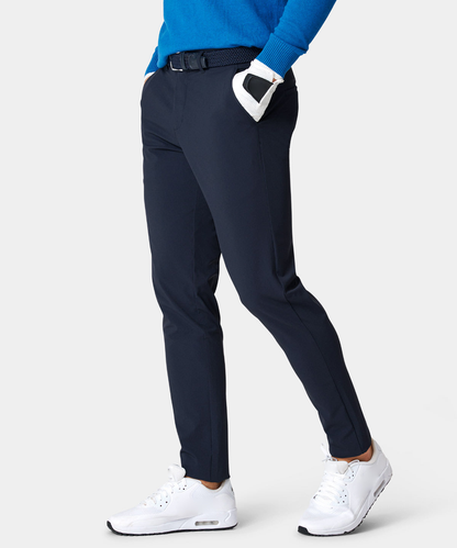 Luxurious high-performance sport navy blue lightweight pants, four-way stretch quick-drying body-hugging golf pants, made from recycled materials