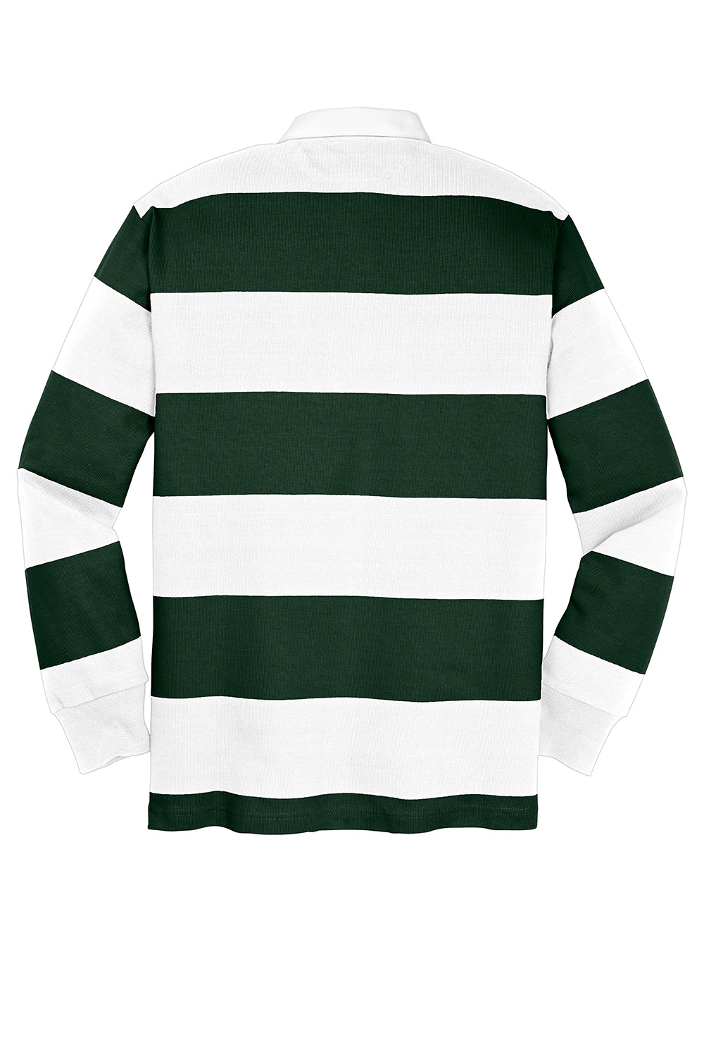 Custom Logo 100% Cotton Green and White Stripes Apparel Men's Classic Rugby Long Sleeve Polo Shirt