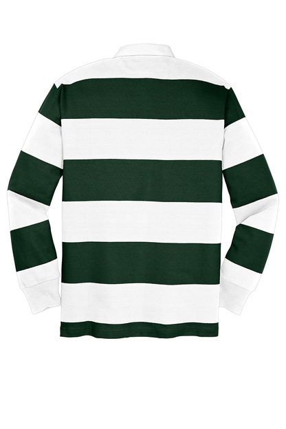 Custom Logo 100% Cotton Green and White Stripes Apparel Men's Classic Rugby Long Sleeve Polo Shirt