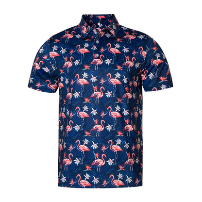 Tropical Flamingo Polo Shirt - Antimicrobial Quick Dry Slim Fit with Floral Pattern Design
