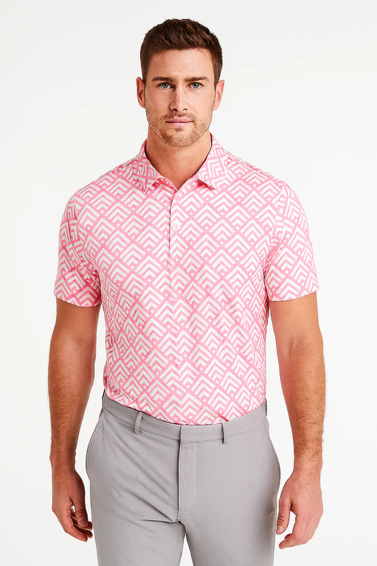 Pink Zigzag Polo Shirt - Antimicrobial Quick Dry Slim Fit for Ultimate Comfort