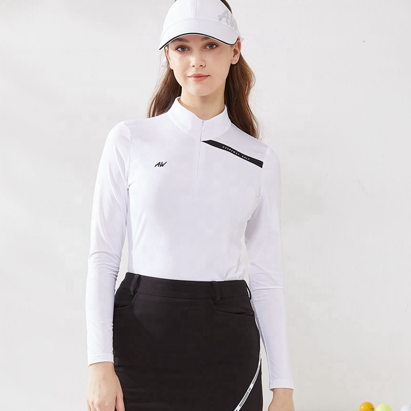 Custom Design Women Zip Stand Collar Top Slim Fit Lady Manufacturer Apparel Embroidered Logo Golf Wear Polo Shirts for Women