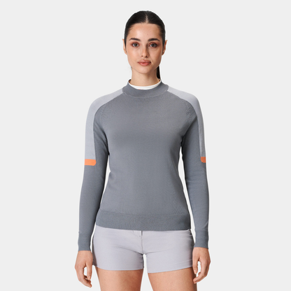 High Quality Ladies Active Wear Long Sleeve Golf Pullover Custom Logo Printed Crewneck Sweatshirt for Autumn Jersey Fabric Stand