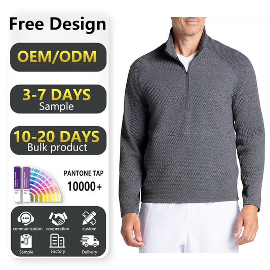 High Quality Custom Men's Golf Pullover Sweater 95% Polyester 5% Polyamide Casual Slim Fit Quarter Zip Knit Texture Solid Autumn