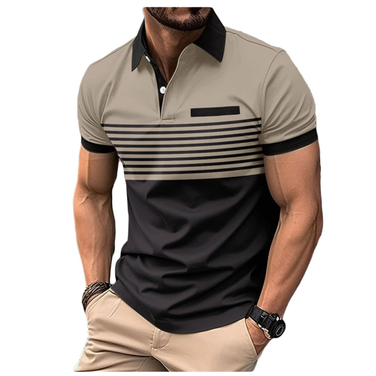 Custom Logo Short Sleeve Blocked Striped Button-Down Collar Top With Pocket Summer Casual Mens Polo Shirt