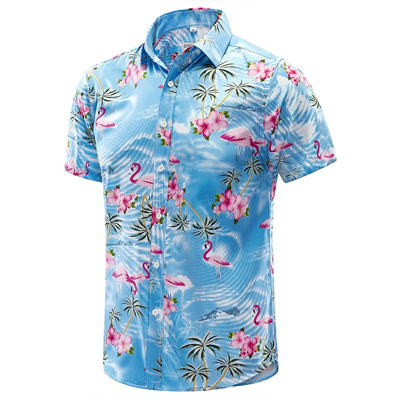 OEM High Quality Custom Embroidery Hawaiian Shirt Men Moisture Absorption Vacation Short Sleeve Formal Polyester Hawaiian Print
