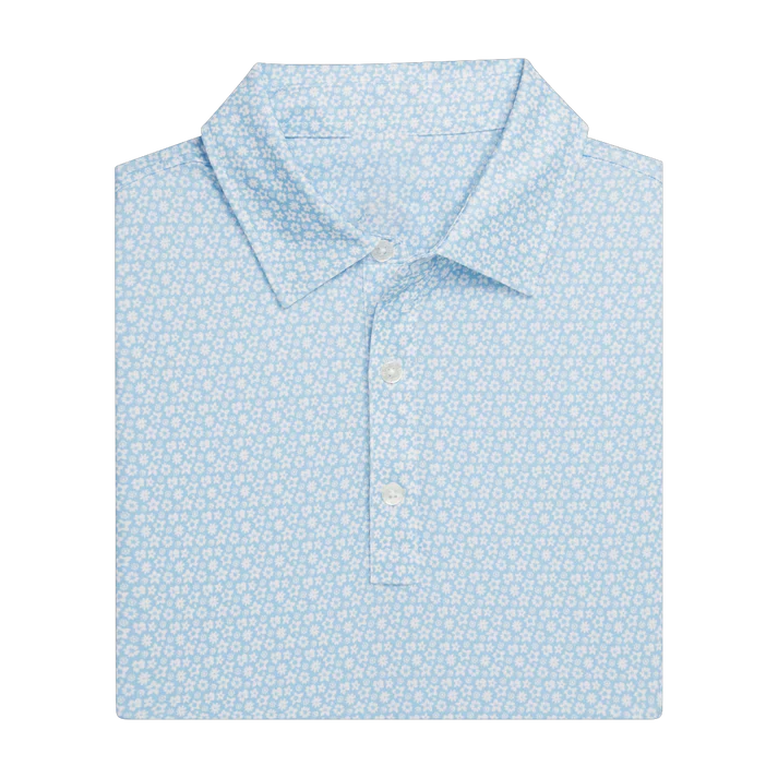 Men's Golf Polo Shirt - Stylish Performance Wear with Blue Star and Flower Prints