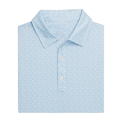 Men's Golf Polo Shirt - Stylish Performance Wear with Blue Star and Flower Prints