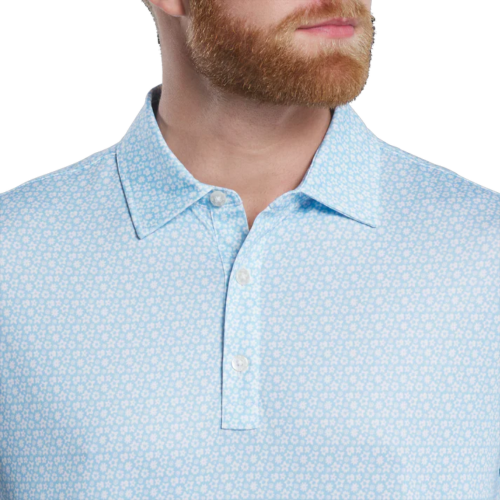 Men's Golf Polo Shirt - Stylish Performance Wear with Blue Star and Flower Prints