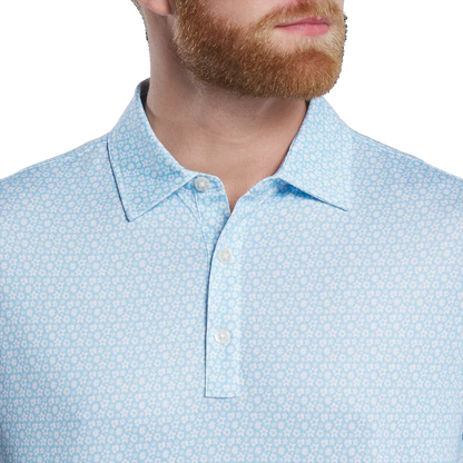 Men's Golf Polo Shirt - Stylish Performance Wear with Blue Star and Flower Prints