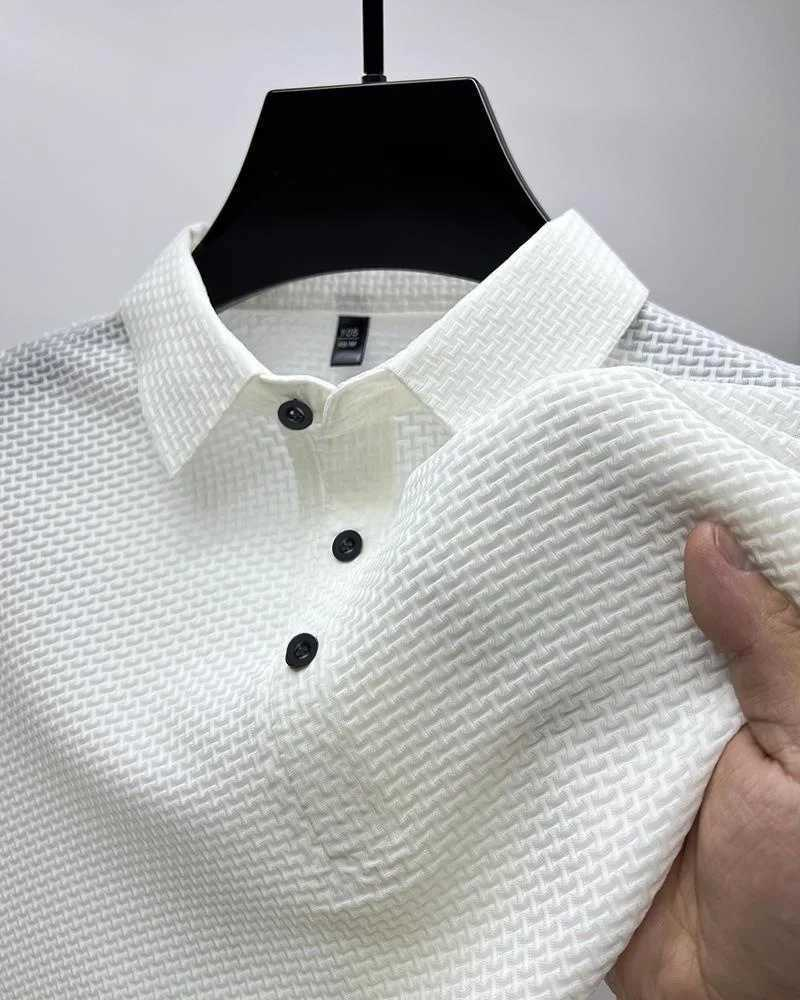 Autumn Casual Business T-Shirt for Men Slim Fit Short Sleeve for Polo Korean Style Button Custom Logo Solid Knitted Men's Casual