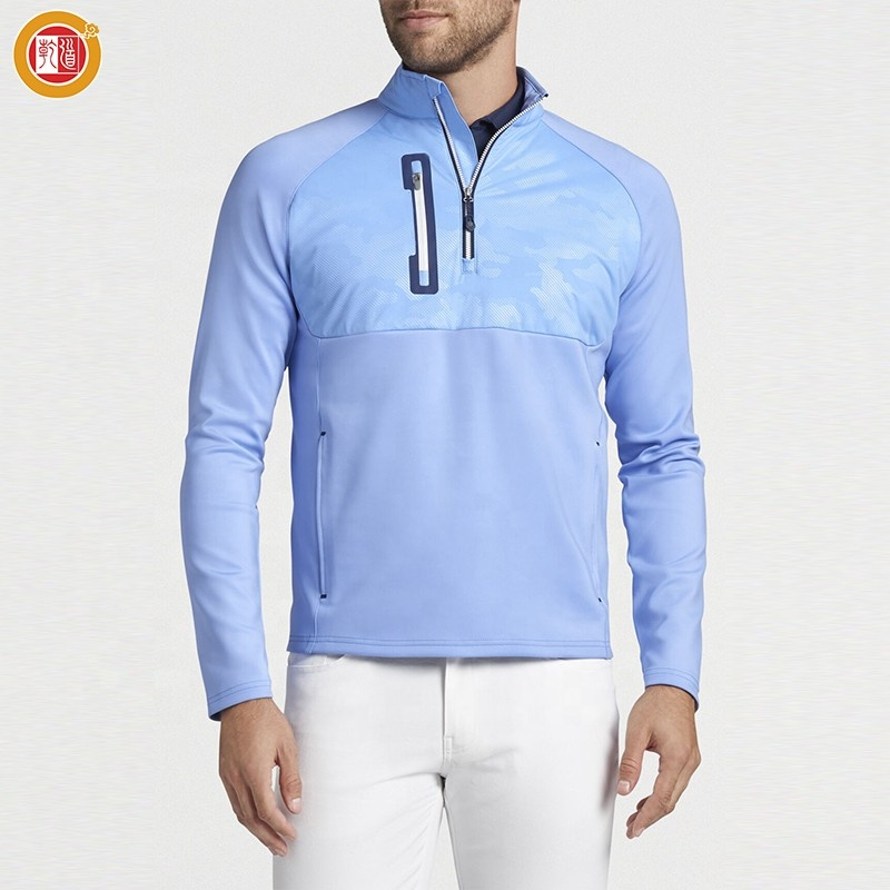 Custom Print Logo Patterns High Quality Bamboo Men 1/4 Zip Neck Vintage Heavyweight Golf Pullover Patchwork Sweatshirt