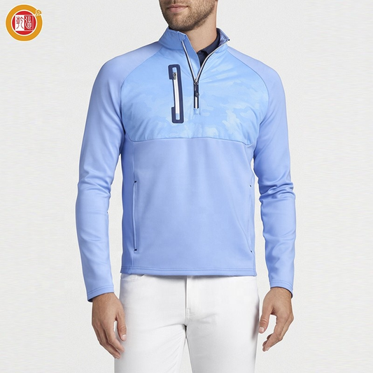 Custom Print Logo Patterns High Quality Bamboo Men 1/4 Zip Neck Vintage Heavyweight Golf Pullover Patchwork Sweatshirt