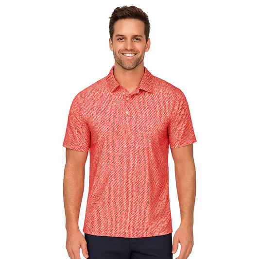 Red Houndstooth Polo Shirt - Slim Fit Antimicrobial Quick Dry Style