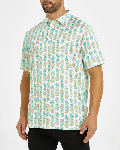 Men's Hawaiian Golf Polo Shirt with Stylish Tropical Pineapple Design for Ultimate Comfort