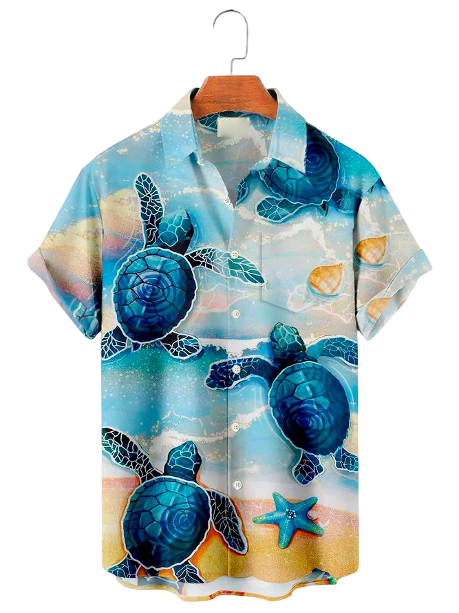 Custom Logo Slim Fit Printed Men's Hawaiian Shirt Short Sleeve Tropical Vacation Button Down Beach Floral Palm Shirts