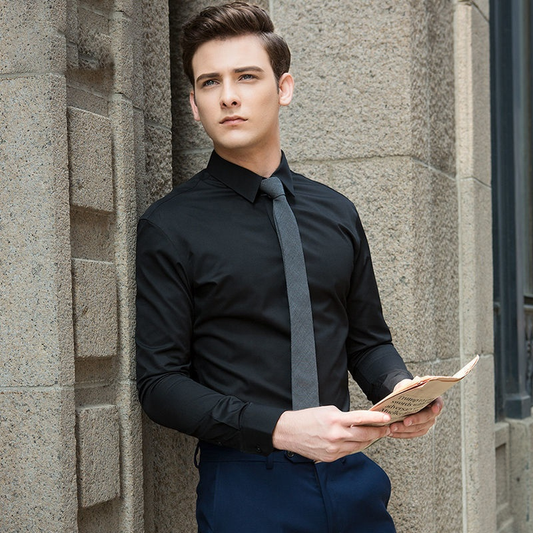 2025Wholesale Custom Designer High Quality Long Sleeve Plus Size Polyester Cotton Pure Color Men Business Shirts