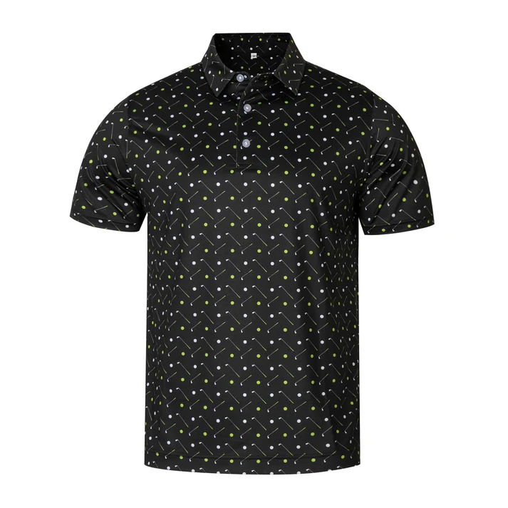 Antimicrobial Golf Polo Shirt - Quick Dry Slim Fit with Golf Equipment Patterns