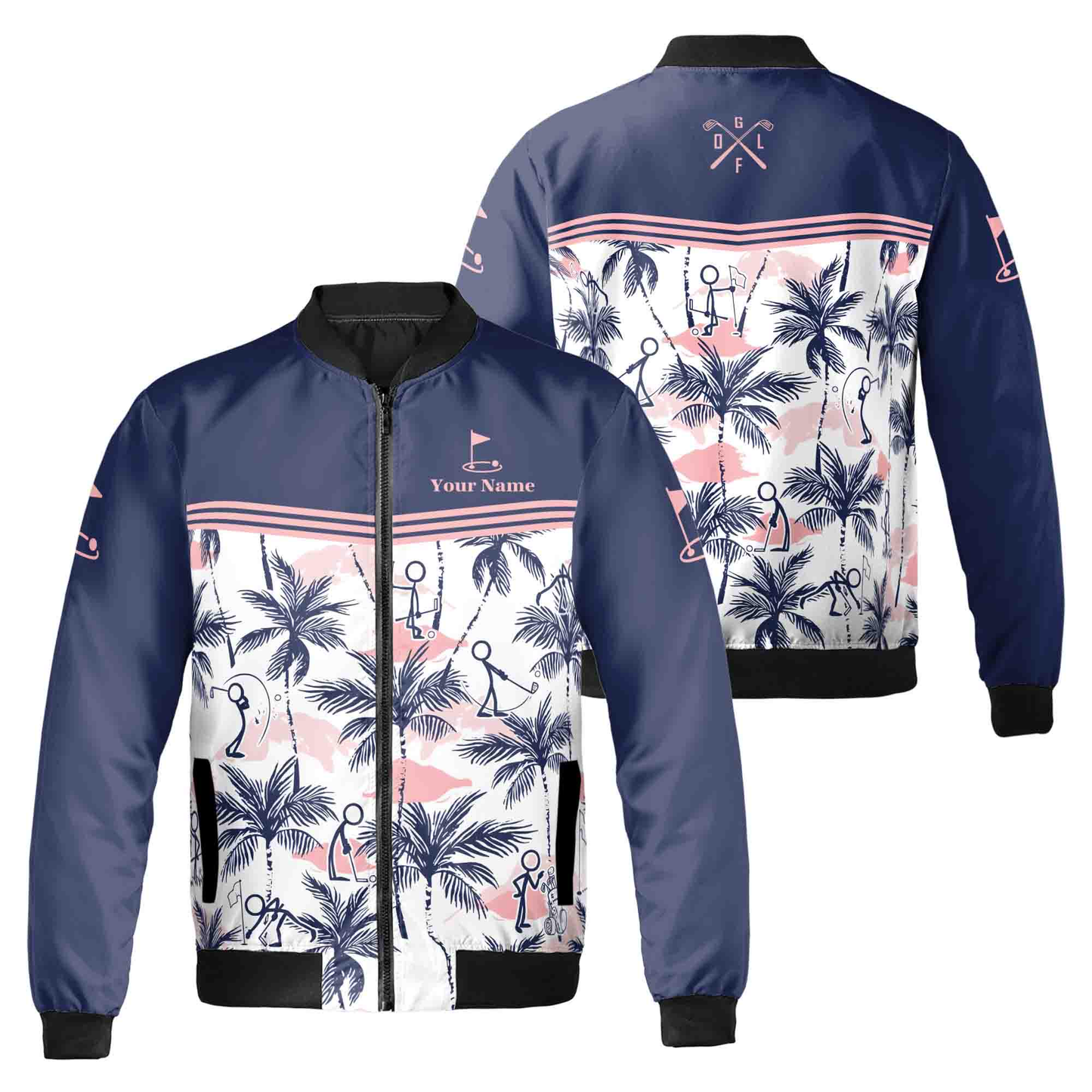 High Quality Customized Palm Tree Pattern Outdoor Uniform Nylon Polyester Sports Waterproof Male Soft Golf Jacket for Men