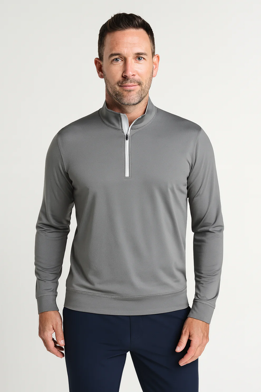 Men's Grey - toned Half - Chest Zipper Stand - Collar Casual Sweatshirt