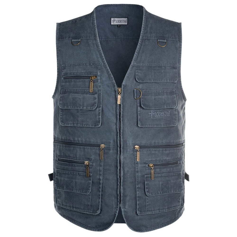 New men's casual large-size pure cotton sleeveless vests for summer, with multiple pockets, sixteen pockets in total. Men's photo vests with multiple pockets