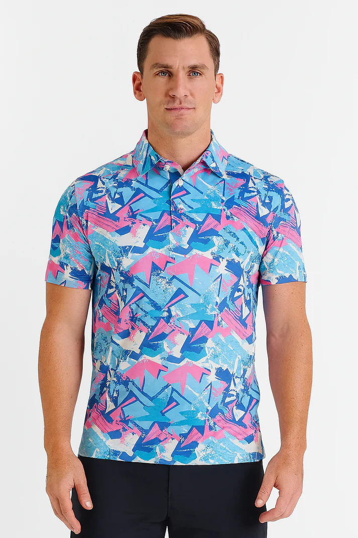 Colorful Geometric Polo Shirt - Antimicrobial Quick-Dry Slim Fit for Ultimate Comfort