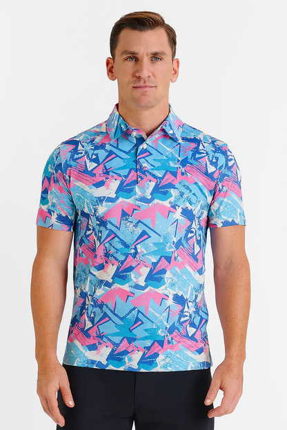 Colorful Geometric Polo Shirt - Antimicrobial Quick-Dry Slim Fit for Ultimate Comfort