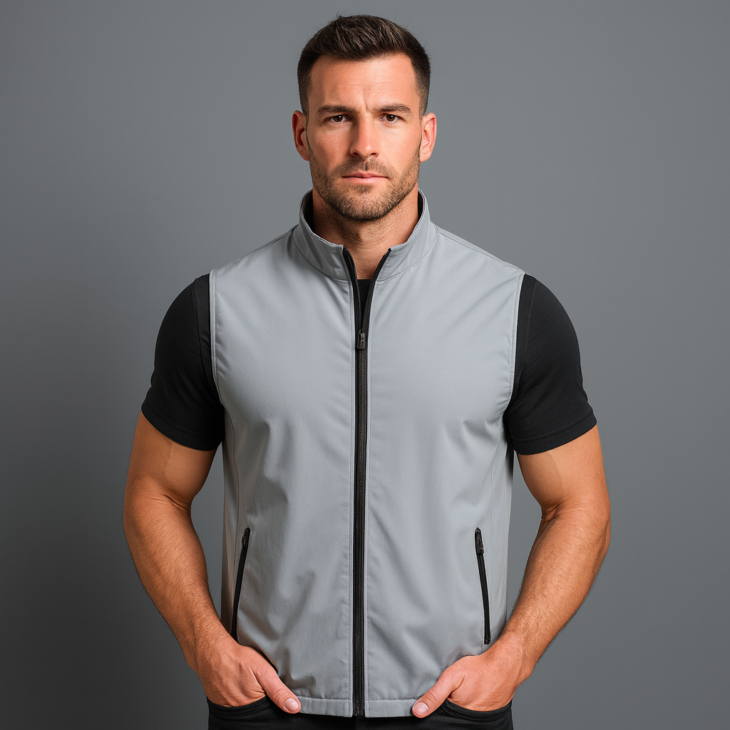Fashionable custom logo men's practical full-zip polyester golf vests, waterproof vests with pockets