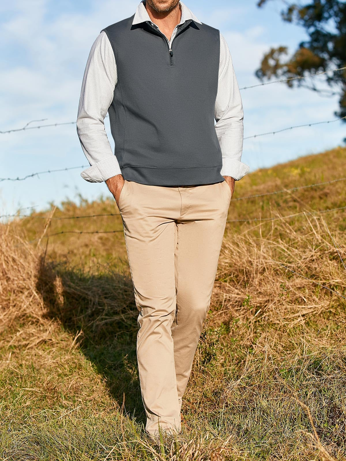 Customized logo men's cotton vests, regular solid-color patterns, lightweight wool half-zip sweater vests