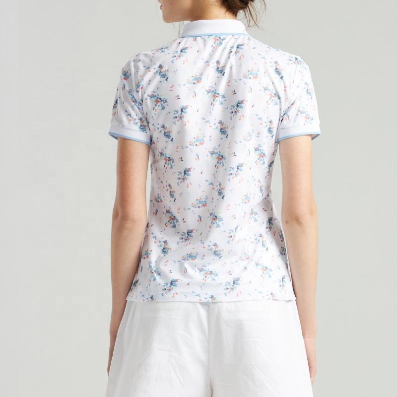 Custom Women's Flora Sublimation Casual Sport Self Collar Golf Dry Performance Short Sleeve Athletic Polo t Shirt